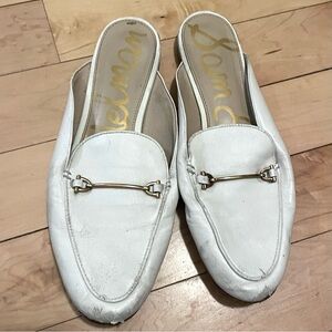 SAM EDELMAN Lounette Bit Mule White Leather Minimalist Shoes Womens Sz 8.5 AS IS